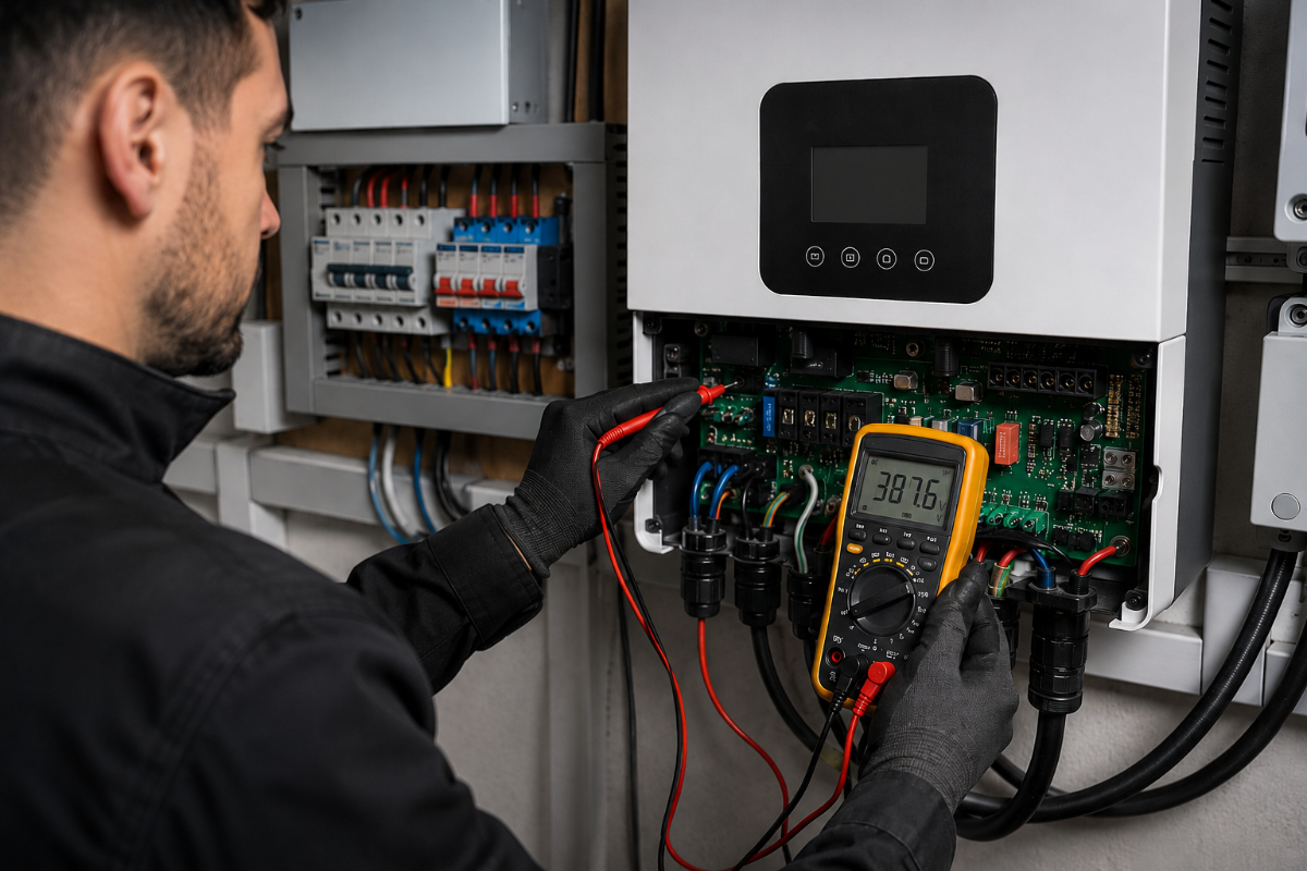 Solar inverter unit mounted on a wall