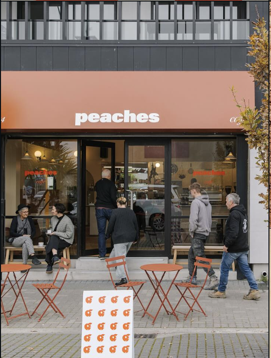 Peaches café interior with warm, inviting atmosphere