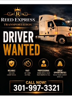 REED Express Driver Wanted flyer - Call 301-997-3321