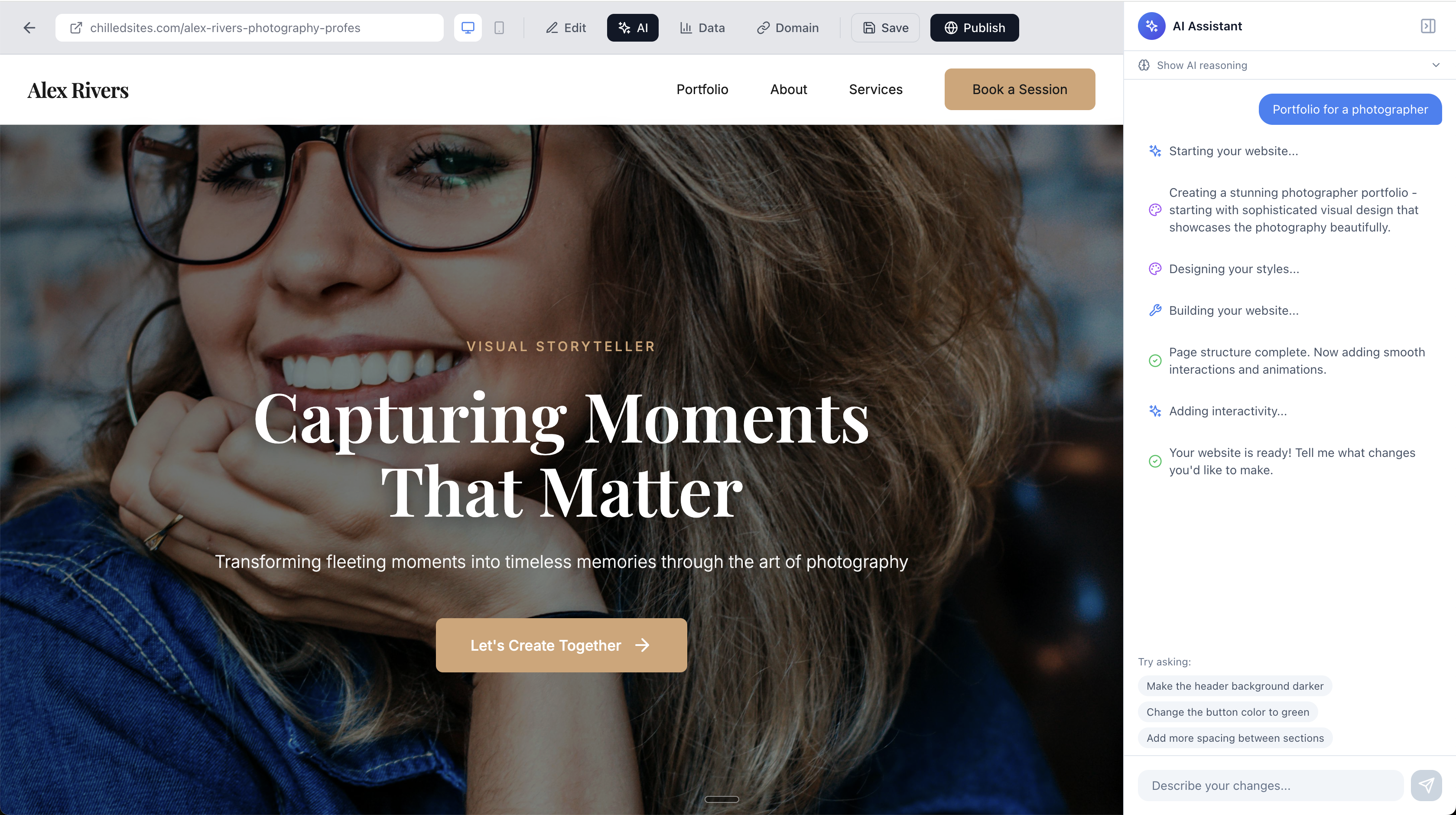 ChilledSites AI website builder interface